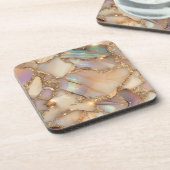 Eleganter Beige Holographic Glitzer Alcohol Ink Getränkeuntersetzer (Linke Seite)