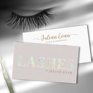 Eleganter Beige Holographic Lash Techniker Visitenkarte