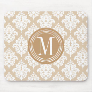 Eleganter beige Leinendamast personalisiert Mousepad