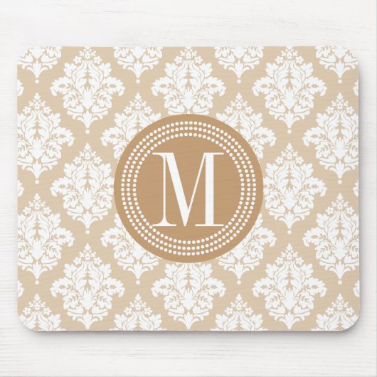 Eleganter beige Leinendamast personalisiert Mousepad (Vorne)