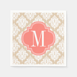Eleganter beige Leinendamast personalisiert Serviette