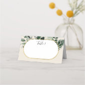 Eleganter Beige Moderner Bogen mit botanischer Veg Platzkarte (Vorderseite)