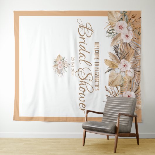 Eleganter Beige Pampas-Gras-Brautparty Wandteppich (Beispiel (Horizontal))
