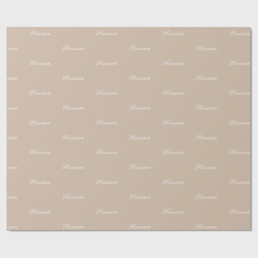 Eleganter Beige-tan-Script-individuelle Name Gebur Geschenkpapier (Flach)
