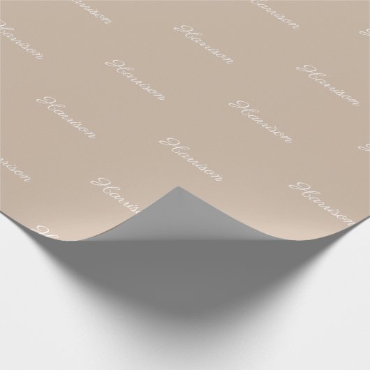 Eleganter Beige-tan-Script-individuelle Name Gebur Geschenkpapier (Ecke)