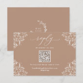 Eleganter Beige Taupe Neutraler Hochzeitcode QR Co RSVP Karte (Vorne/Hinten)