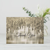Eleganter, beige, tropfender Glitzer Dankeskarte (Stehend Vorderseite)