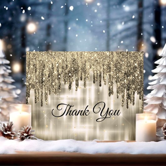 Eleganter, beige, tropfender Glitzer Dankeskarte