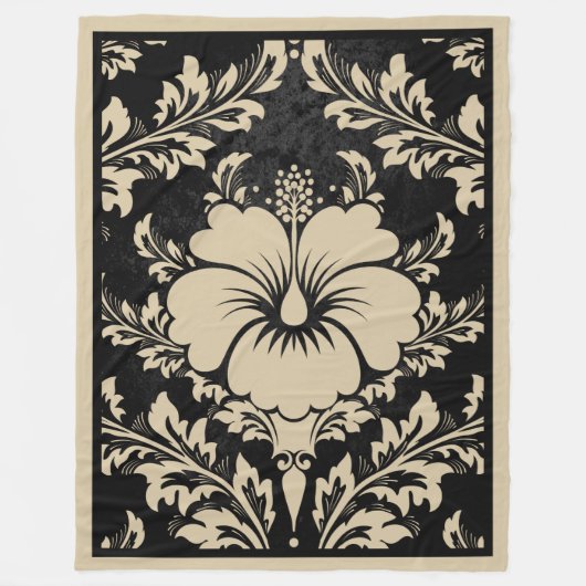Eleganter, beige und schwarzer Damast Fleecedecke (Vorderseite)