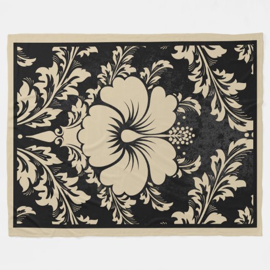 Eleganter, beige und schwarzer Damast Fleecedecke (Vorderseite (Horizontal))