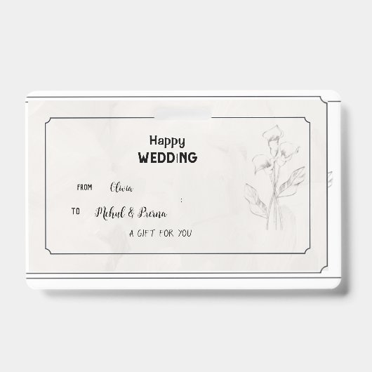 Eleganter Beige Wedding-Geschenk-Tag Ausweis (Vorderseite)
