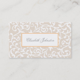 Eleganter beige Wirbels-Damast-weibliches Blumen Visitenkarte