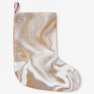 Eleganter beigefarbener Marmor mit goldenem Glitze Kleiner Weihnachtsstrumpf