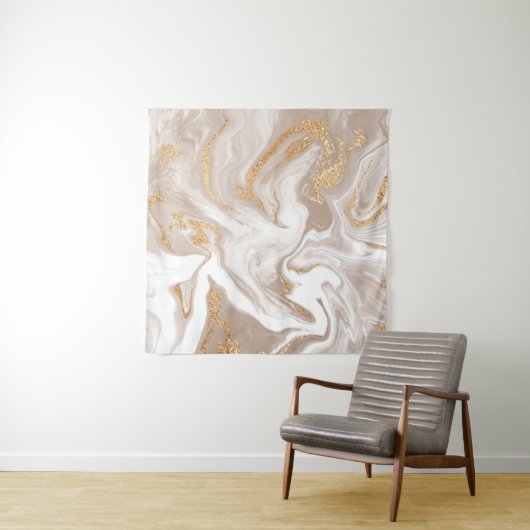 Eleganter beigefarbener Marmor mit goldenem Glitze Wandteppich (Beispiel)