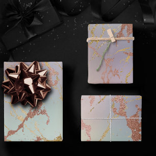 Eleganter Beigener Marmor   Minz-Sage-Grün Roségol Geschenkpapier Set