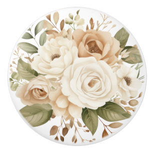 Eleganter beiger brauner Blumen-Blumen-Keramikknop Keramikknauf