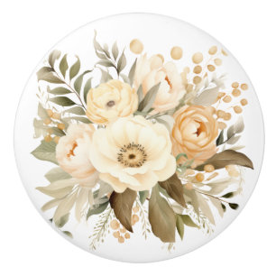 Eleganter beiger brauner Blumen-Blumen-Keramikknop Keramikknauf