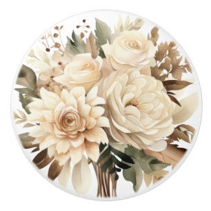 Eleganter beiger brauner Blumen-Blumen-Keramikknop Keramikknauf