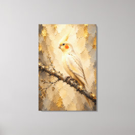 Eleganter Beiger Gold Nymphensittich Luxus-Impasto Leinwanddruck