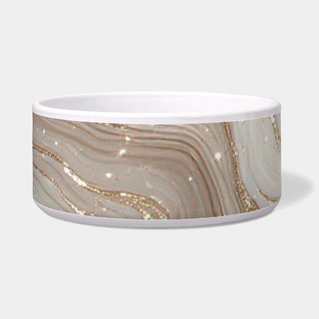 Eleganter beiger Marmorhintergrund mit goldenem Gl Napf (Vorderseite)
