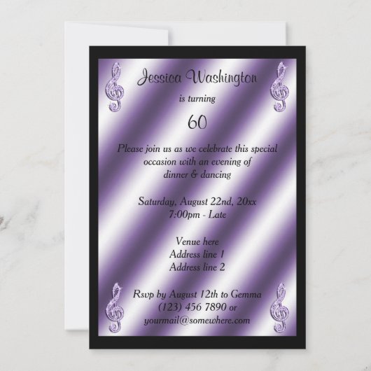 Eleganter, beleidigender Lilac Treble Clefs 60. Ge Einladung (Rückseite)