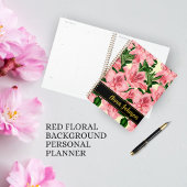 Eleganter, benutzerdefinierbarer Name Red Floral P Planer