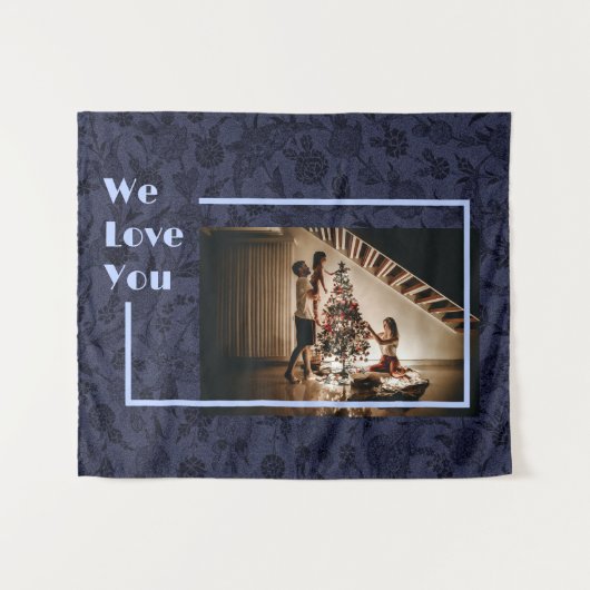 Eleganter, benutzerdefinierter Familientext Blau d Wandteppich (Vorderseite (Horizontal))