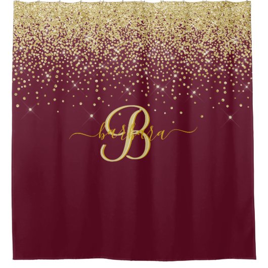 Eleganter, benutzerdefinierter Monogram Red Gold S Duschvorhang (Vorderseite)