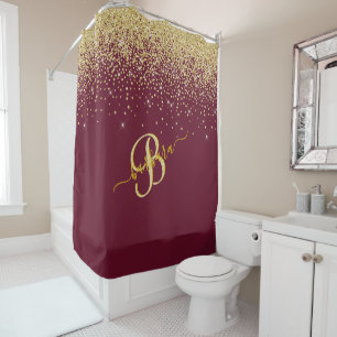 Eleganter, benutzerdefinierter Monogram Red Gold S Duschvorhang