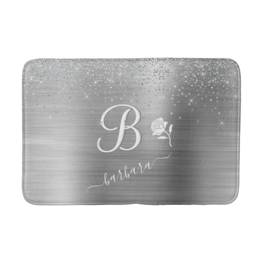 Eleganter benutzerdefinierter Monogram-Silver-Spar Badematte (Vorderseite)