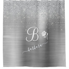 Eleganter benutzerdefinierter Monogram-Silver-Spar Duschvorhang