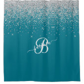 Eleganter benutzerdefinierter Monogram Türkissilbe Duschvorhang (Vorderseite)