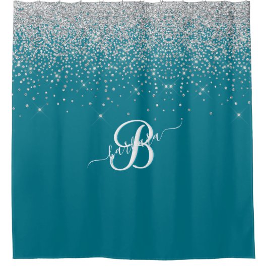 Eleganter benutzerdefinierter Monogram Türkissilbe Duschvorhang (Vorderseite)