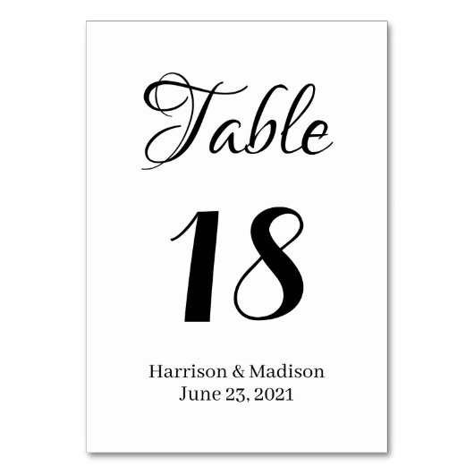 Eleganter, benutzerdefinierter Text mit schwarzem  Tischnummer (Rückseite)