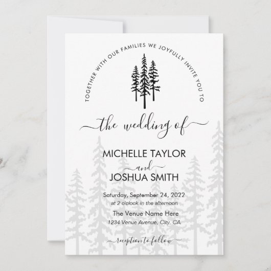 Eleganter Bergwald Rustikale Zielort Einladung (Vorderseite)