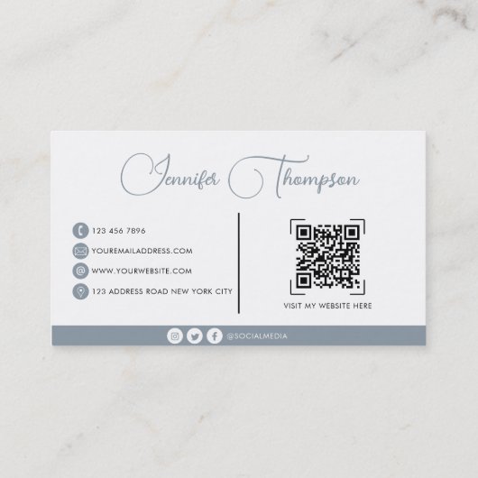 Eleganter Beruflich blauer QR-Code Visitenkarte (Rückseite)