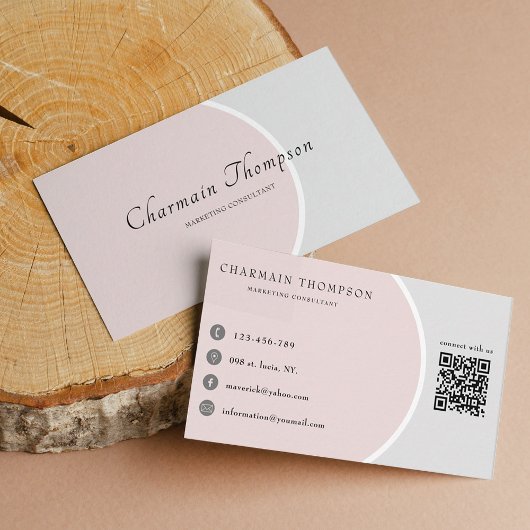 Eleganter Beruflich Blush Pink Grauer QR-Code Visitenkarte