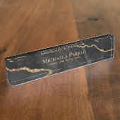 Eleganter Beruflicher Black and Gold Agate Geode Namensplakette (Seite)