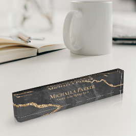 Eleganter Beruflicher Black and Gold Agate Geode Namensplakette