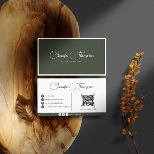 Eleganter Beruflicher dunkelgrüner QR-Code Visitenkarte