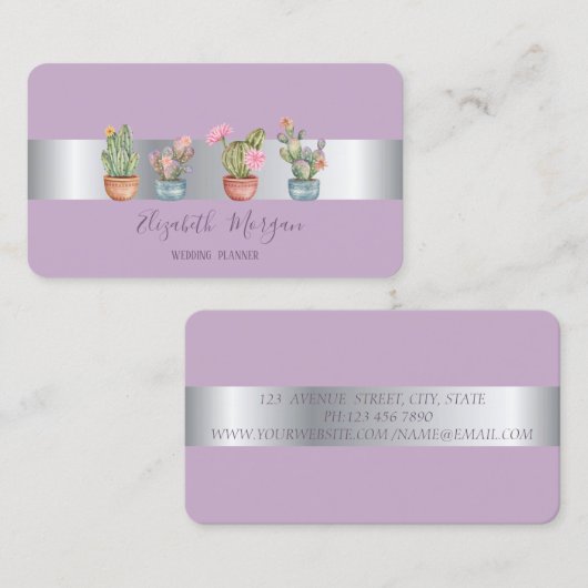 Eleganter Beruflicher Kakteen Sukkulent Lila Visitenkarte (Vorne/Hinten)