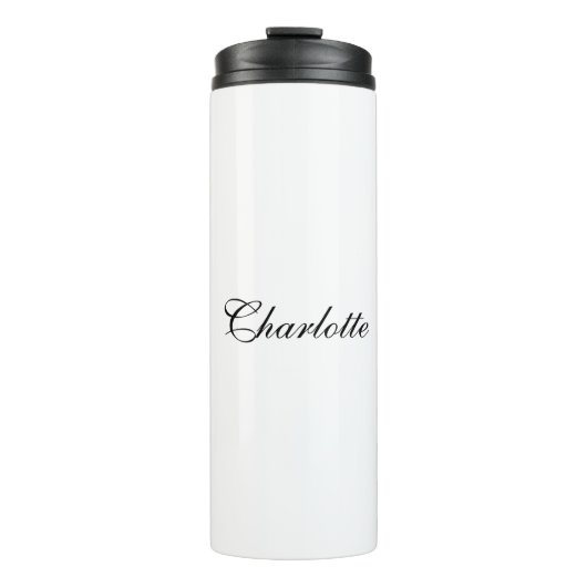 Eleganter Beruflicher Name Schlicht Schwarz-weiß Thermosbecher (Vorderseite)