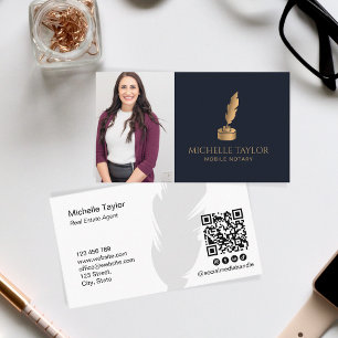 Eleganter Beruflicher Navy-Mobile-Notar-QR-Code Visitenkarte