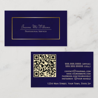 Eleganter Beruflicher QR-Code für Navy Blue & Gold Visitenkarte