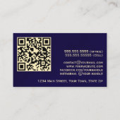 Eleganter Beruflicher QR-Code für Navy Blue & Gold Visitenkarte (Rückseite)