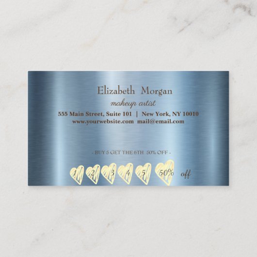 Eleganter Beruflicher Rahmen, Herz Blue Metallic Treuekarte (Rückseite)