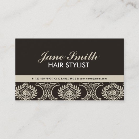 Eleganter beruflicher Vintager Damast-Blumenmuster Visitenkarte (Vorderseite)