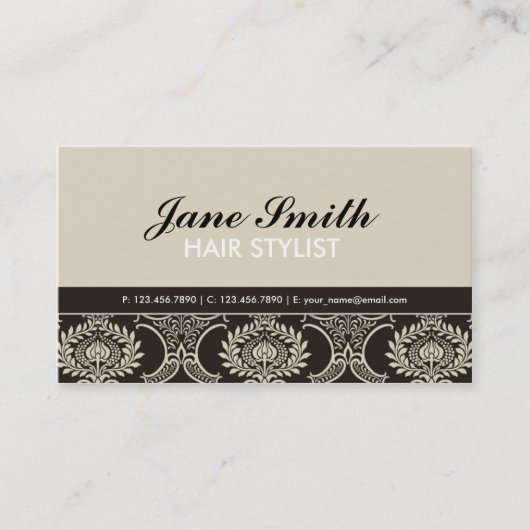 Eleganter beruflicher Vintager Retro Damast mit Visitenkarte (Vorderseite)