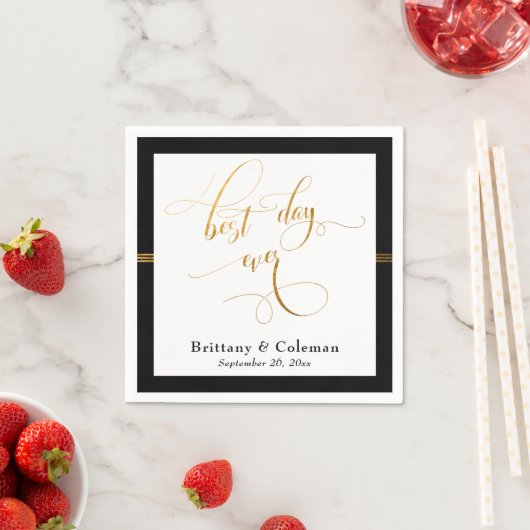 Eleganter Best Day Ever Black & Gold Streifen Serviette (Beispiel)