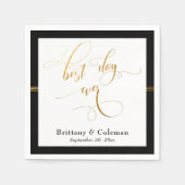 Eleganter Best Day Ever Black & Gold Streifen Serviette (Vorderseite)
